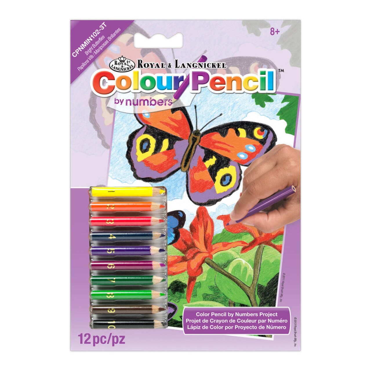 CPNMIN-102 | Colour Pencil by numbers™ 12pc 5" x 7" Bright Butterflies Project
